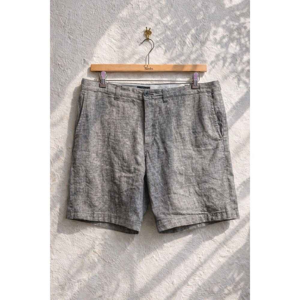 Bruno Washable Linen Shorts Mens 36 Gray Classic Fit Cotton Blend Summer